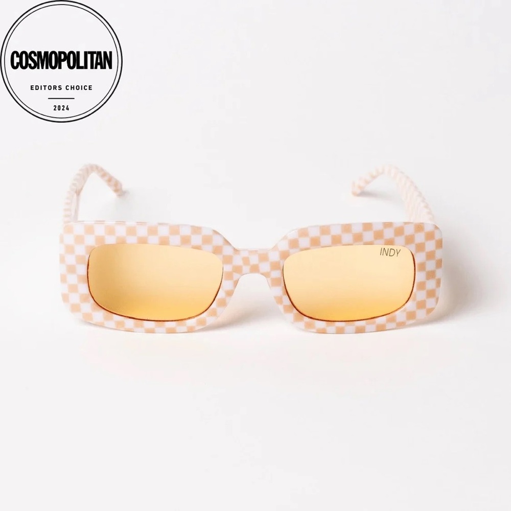 Checkered Sunglasses - Cream and Gold